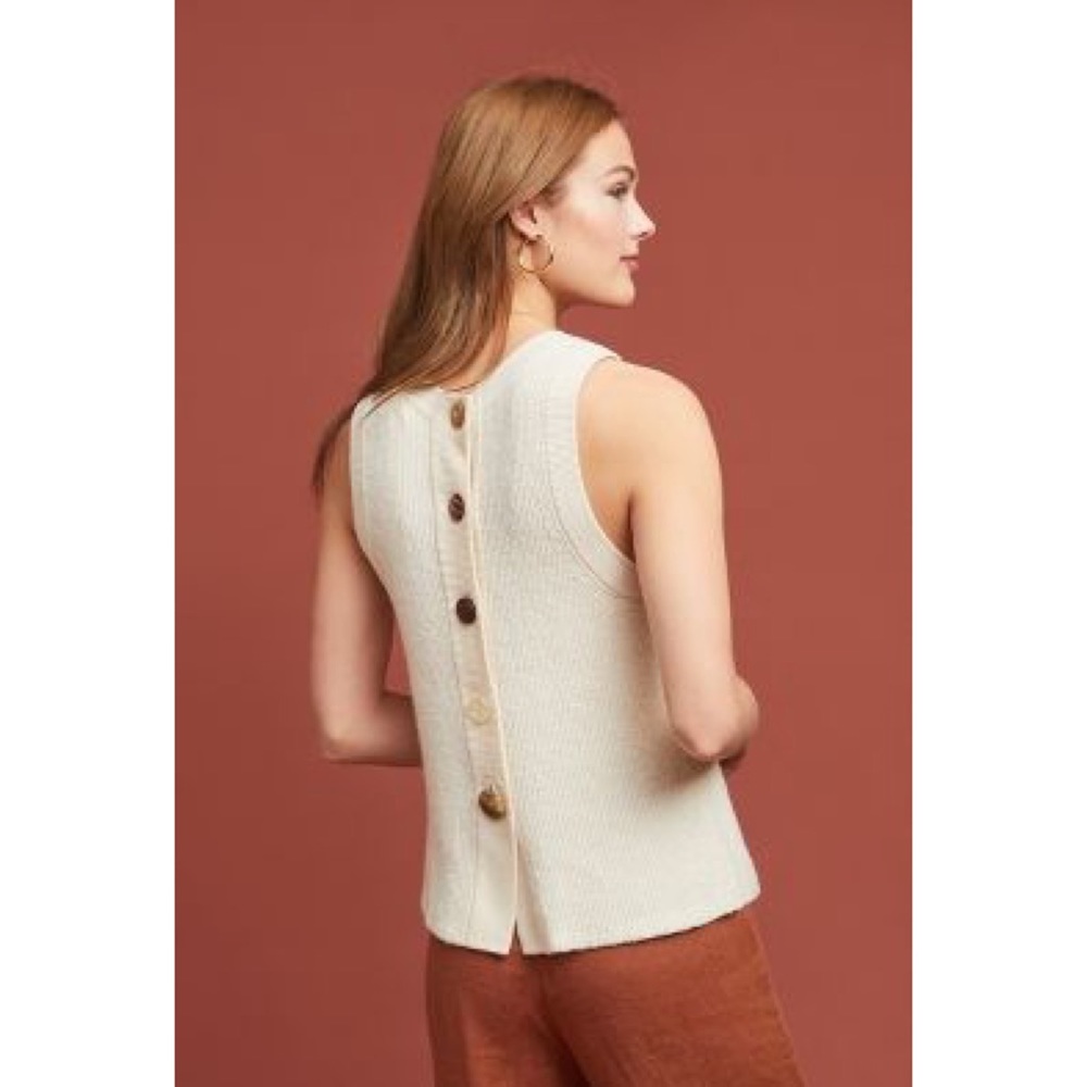 ANTHROPOLOGIE Ivory Button Back Sweater Tank Top Size XL